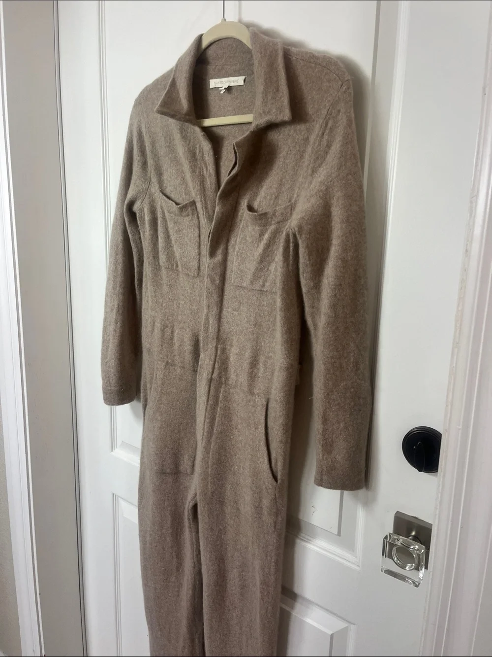 NakedCashmere soft tan oatmeal colored jumpsuit with pockets S/M